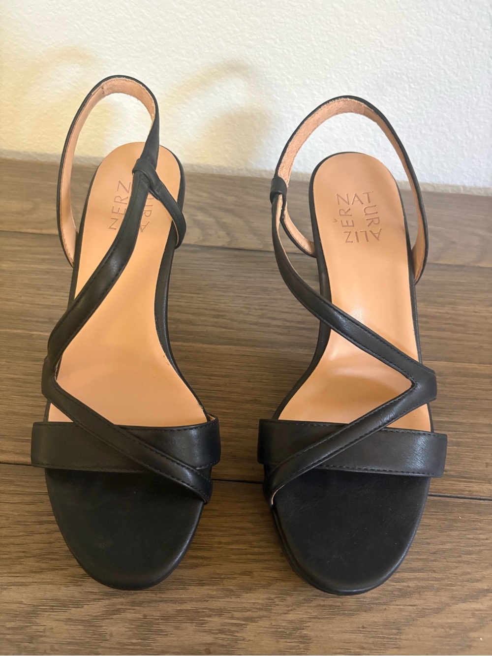 Naturalizer Black Leather Strappy Slingback Heels